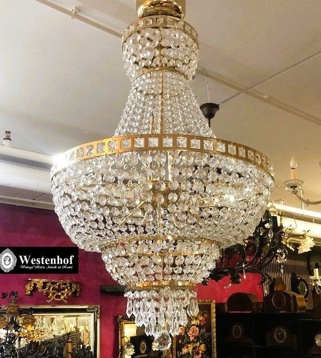 Groot kristallen kroonluchter swarovski  goud, Huis en Inrichting, Ophalen, Zo goed als nieuw, Overige materialen