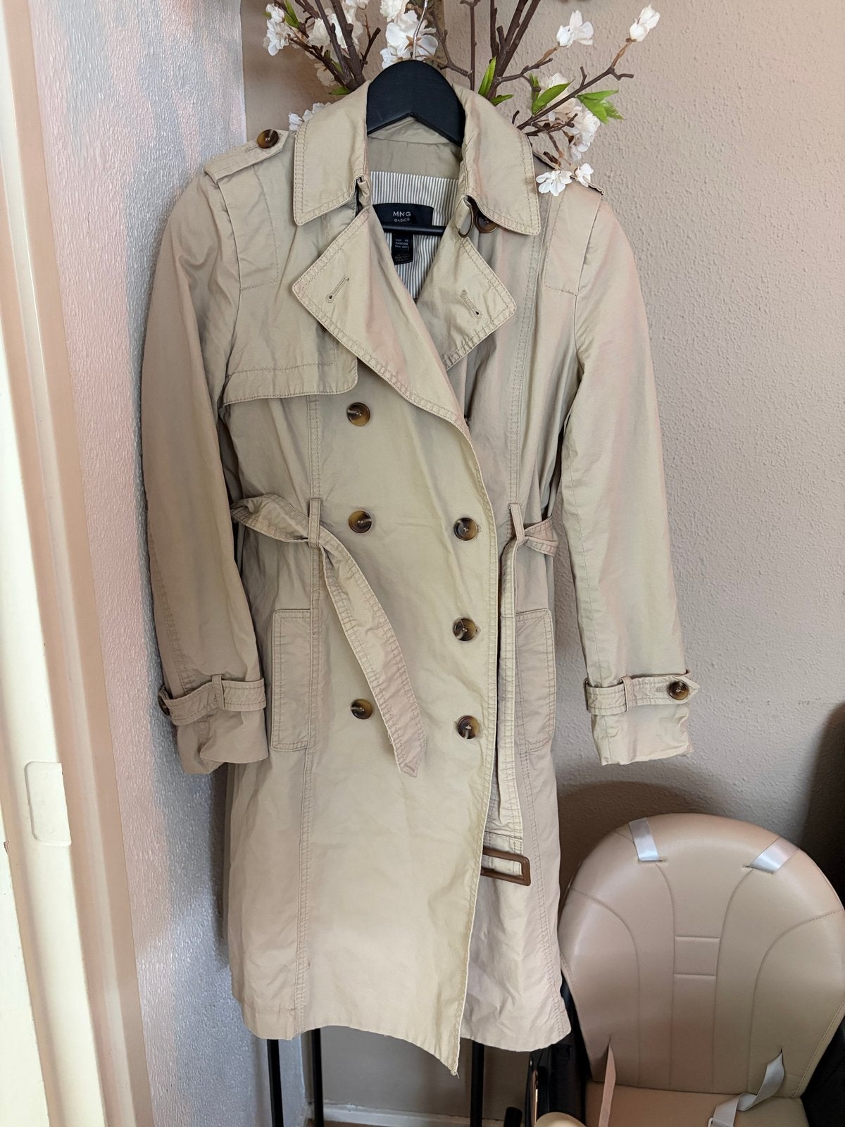 MNG Mango Trenchcoat Beige Maat S, Ophalen of Verzenden, Gedragen, Maat 36 (S), Beige