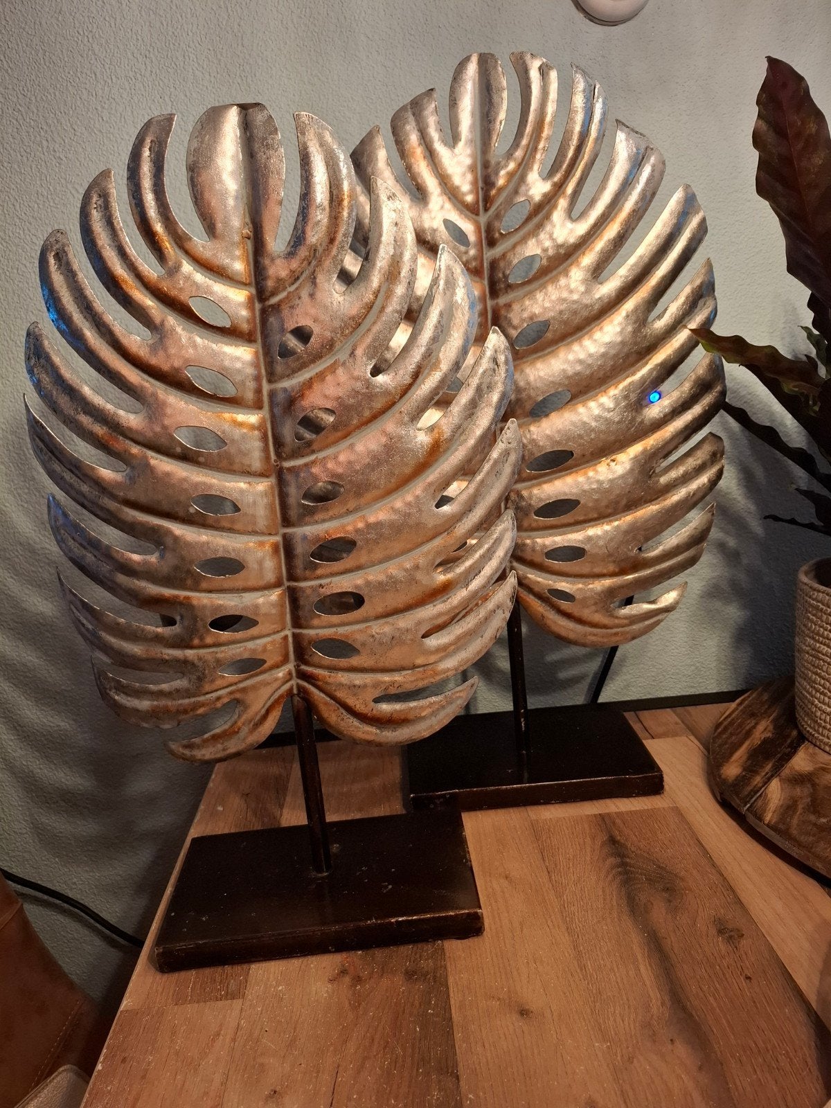 Zilverkleurige Monstera Bladeren op Standaard - Set van 2, Ophalen