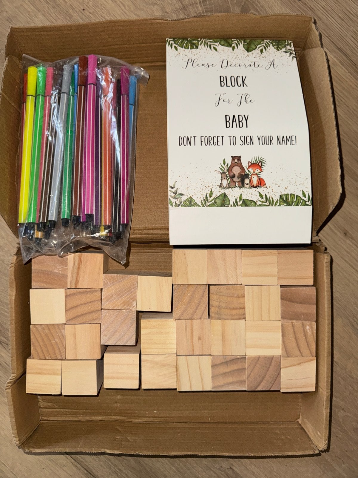 Baby shower activiteit: blokjes versieren met stiften, Ophalen of Verzenden, Nieuw, Overige typen