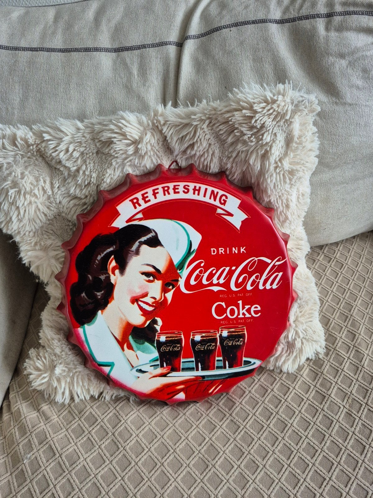 Coca-Cola wanddecoratie - Vintage kroonkurk design, Huis en Inrichting, Vintage, Gebruikt, Ophalen of Verzenden, Metaal