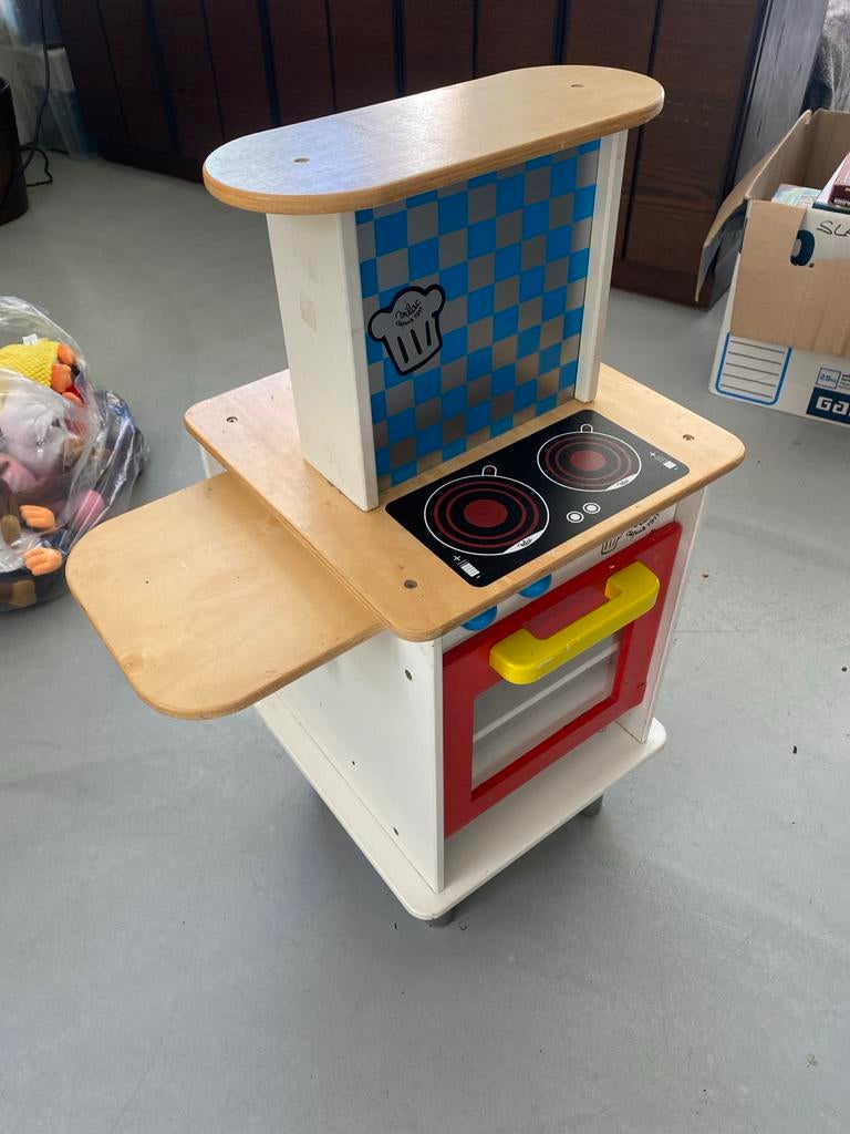 Houten speelkeuken met oven, kookplaat en wasbak, Kinderen en Baby's, Speelgoed | Speelkeukens, Ophalen, Gebruikt, Hout, Speelkeuken
