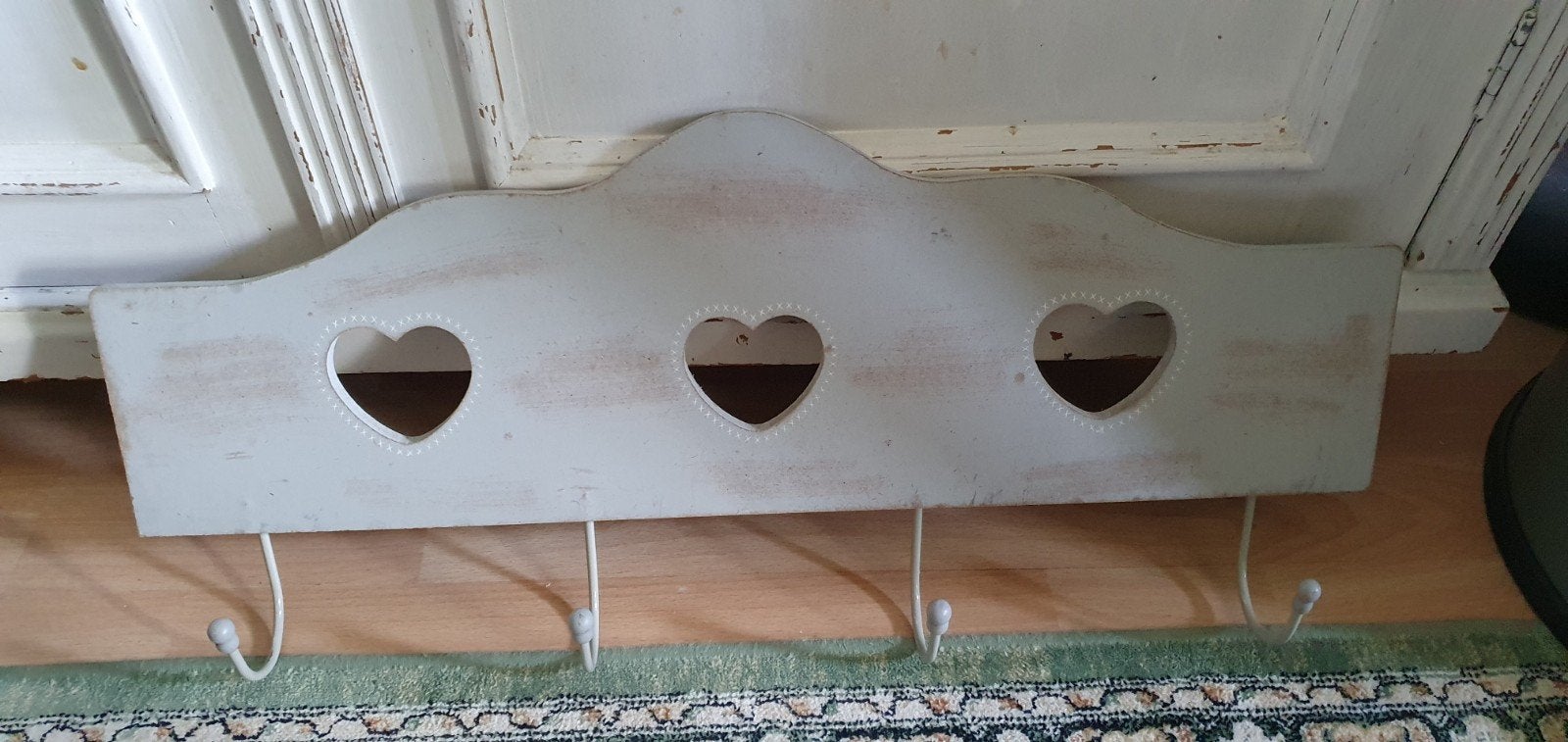 Houten wandkapstok met hartjes en 4 haken, Gebruikt, Minder dan 100 cm, Hout, Ophalen
