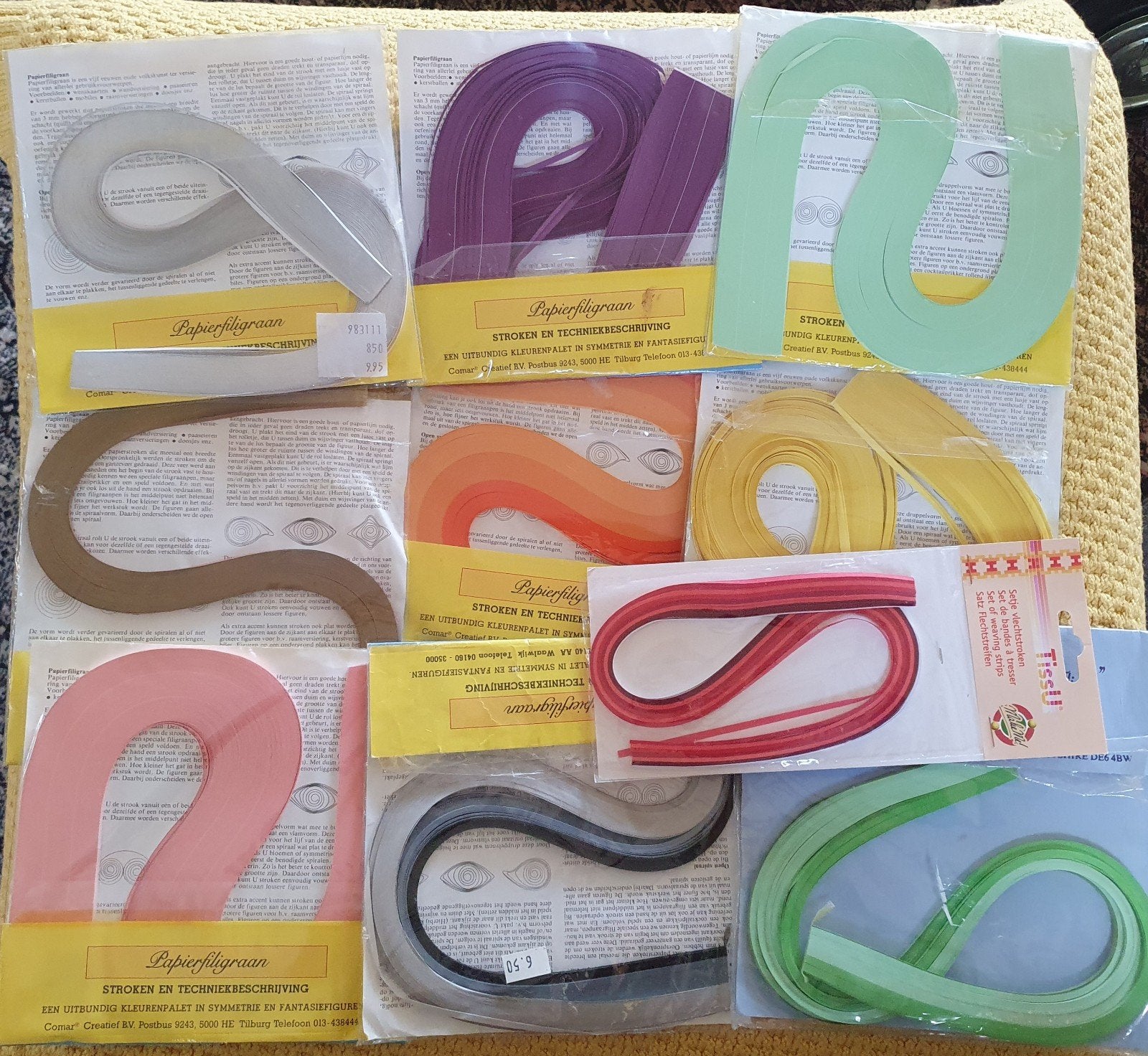 partij 10x papier filigraan pakjes diverse kleuren, Verzenden