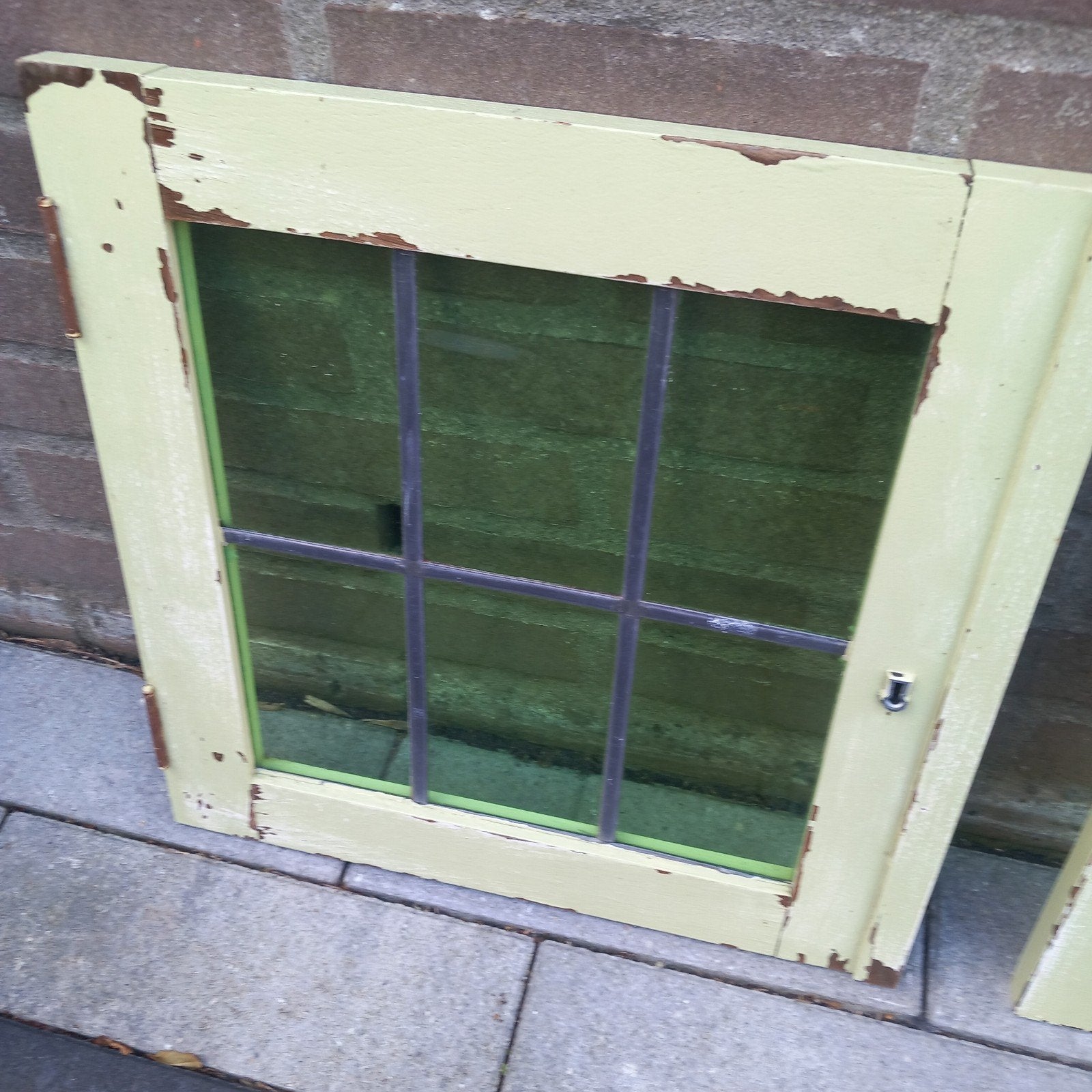 2 glas in lood raampjes 39 br 40.5 hoog met scharnieren, Ophalen, Gebruikt, Minder dan 80 cm, Minder dan 80 cm