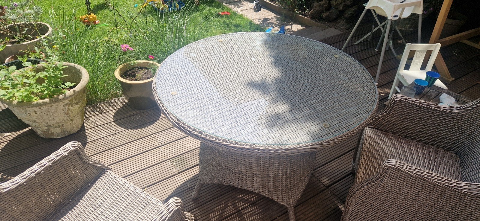 AVH-Collectie Bilbao Riccione tuinset 110 cm rond 3-delig, Tuin en Terras, Gebruikt, Wicker, Tuinset, Eettafel