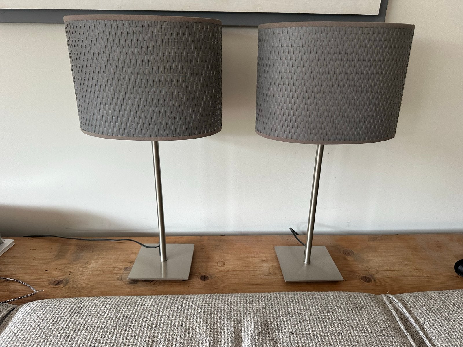 Grijze Tafellamp 60cm met metalen voet, Ophalen, Gebruikt, Metaal, 50 tot 75 cm