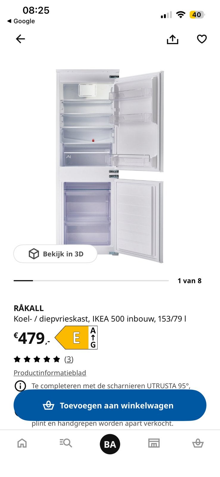 Gezocht Rakall inbouwkoelkast vriezerlade (groot), Zonder vriesvak, 200 liter of meer, 60 cm of meer, Zo goed als nieuw