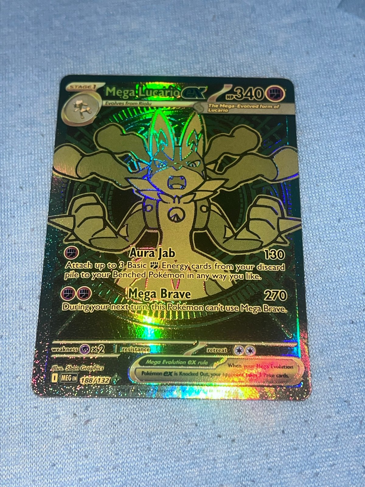 Mega Lucario EX 188/132 OOK TRADE Foil Pokémon Kaart, Ophalen of Verzenden, Zo goed als nieuw, Losse kaart, Foil