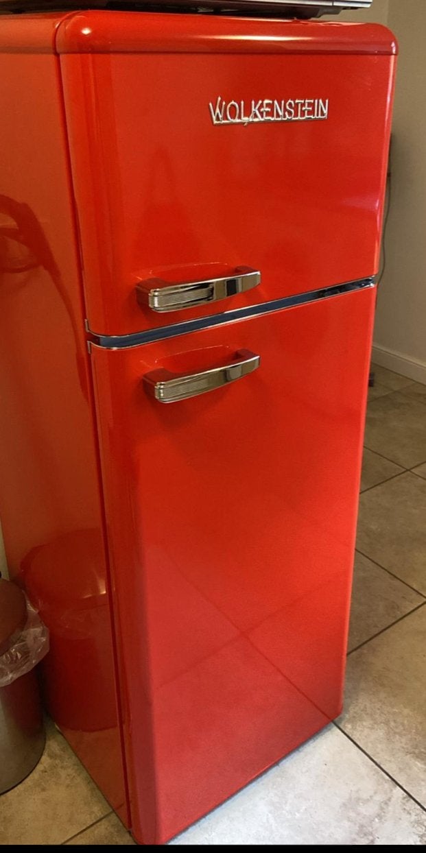 Wolkstein Koelkast met Vriesvak - Rood Retro Design, Ophalen, 120 tot 140 cm, 100 tot 150 liter, Zo goed als nieuw