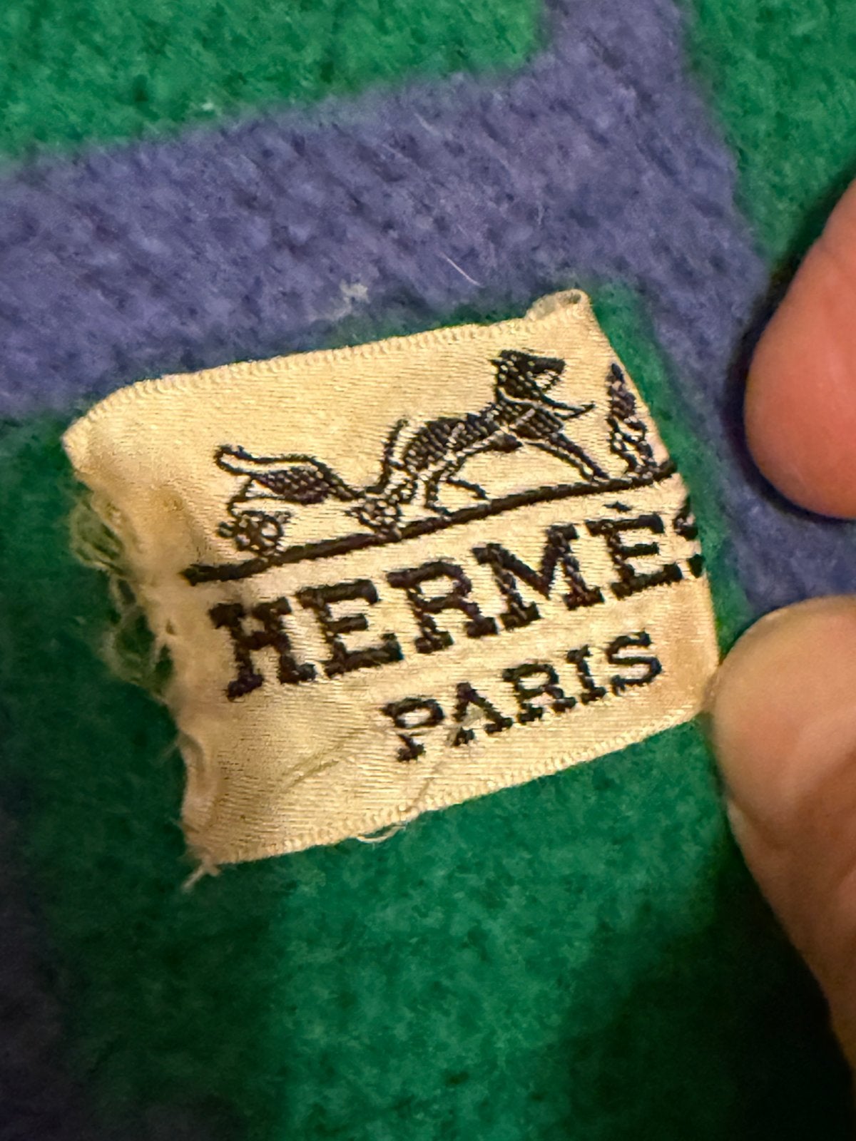 Foto 3 van Hermès Paris vintage plaid/deken – groen & paars