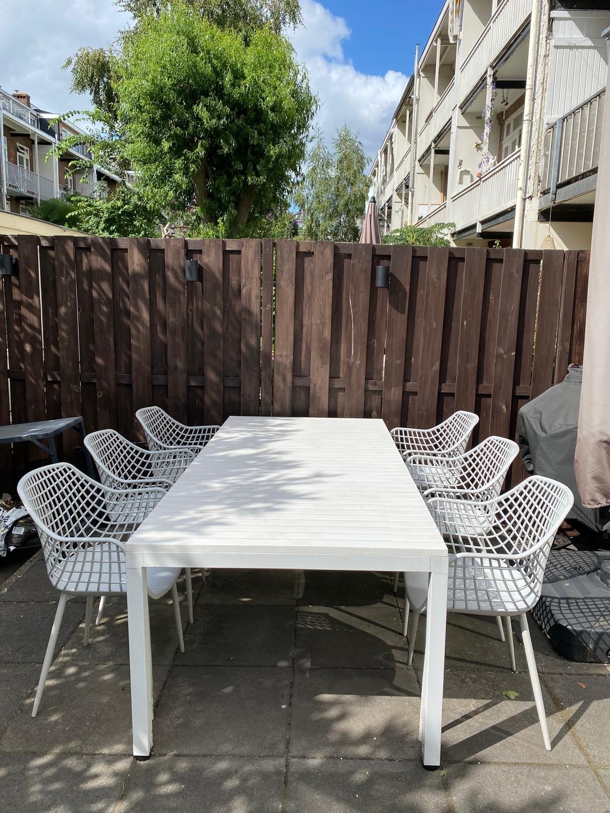 Witte tuin tafel 210cm. Sklum, Tuin en Terras, Tuintafels, Ophalen, Gebruikt, Rechthoekig, Kunststof