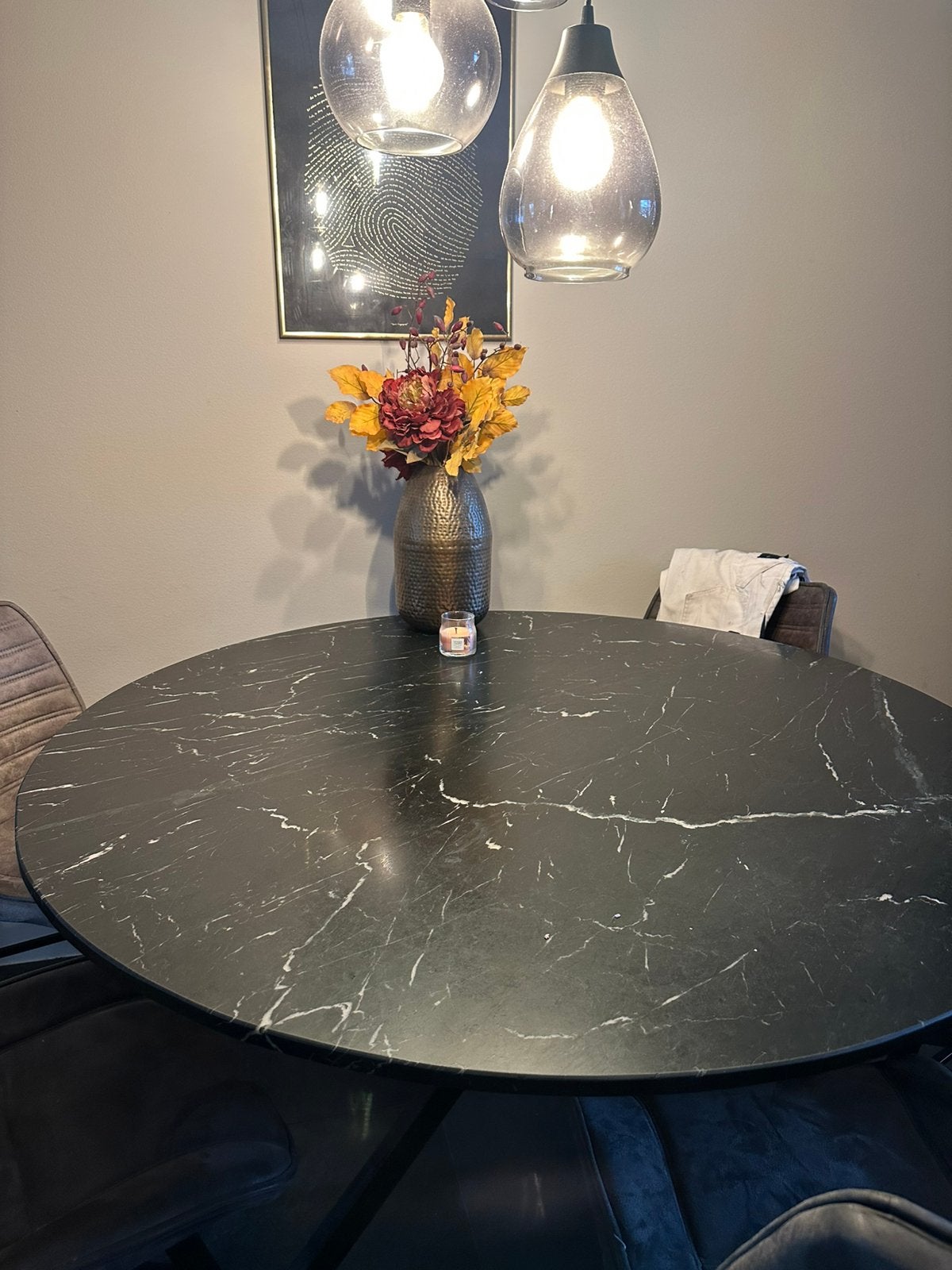 Zwarte Ronde Eettafel Marmer, Ophalen, Zo goed als nieuw, Rond, 100 tot 150 cm