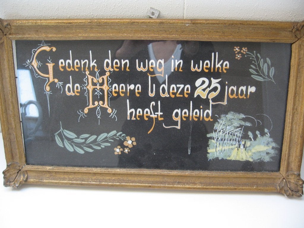 100 jr oud dit Christelijk schilderij m goudkleurige lijst, Ophalen of Verzenden