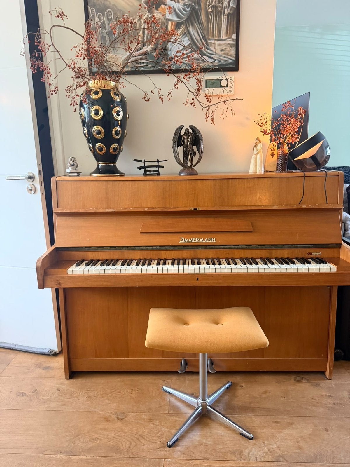 Zimmermann akoestische piano – houtkleurig incl. kruk, Ophalen, Gebruikt, Bruin, Piano