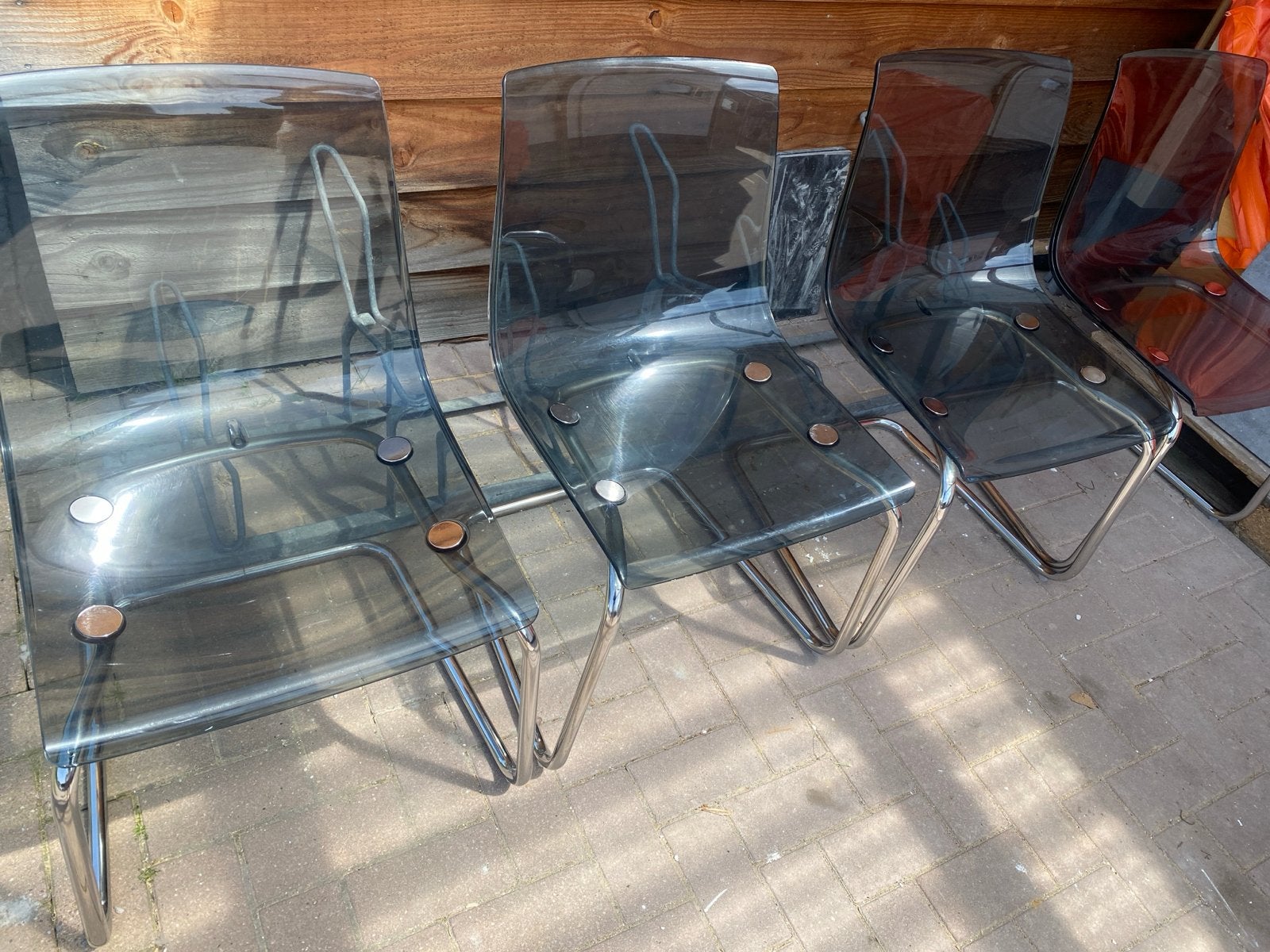4 Ikea doorzichtige stoelen, Ophalen, Kunststof, Gebruikt, Overige kleuren