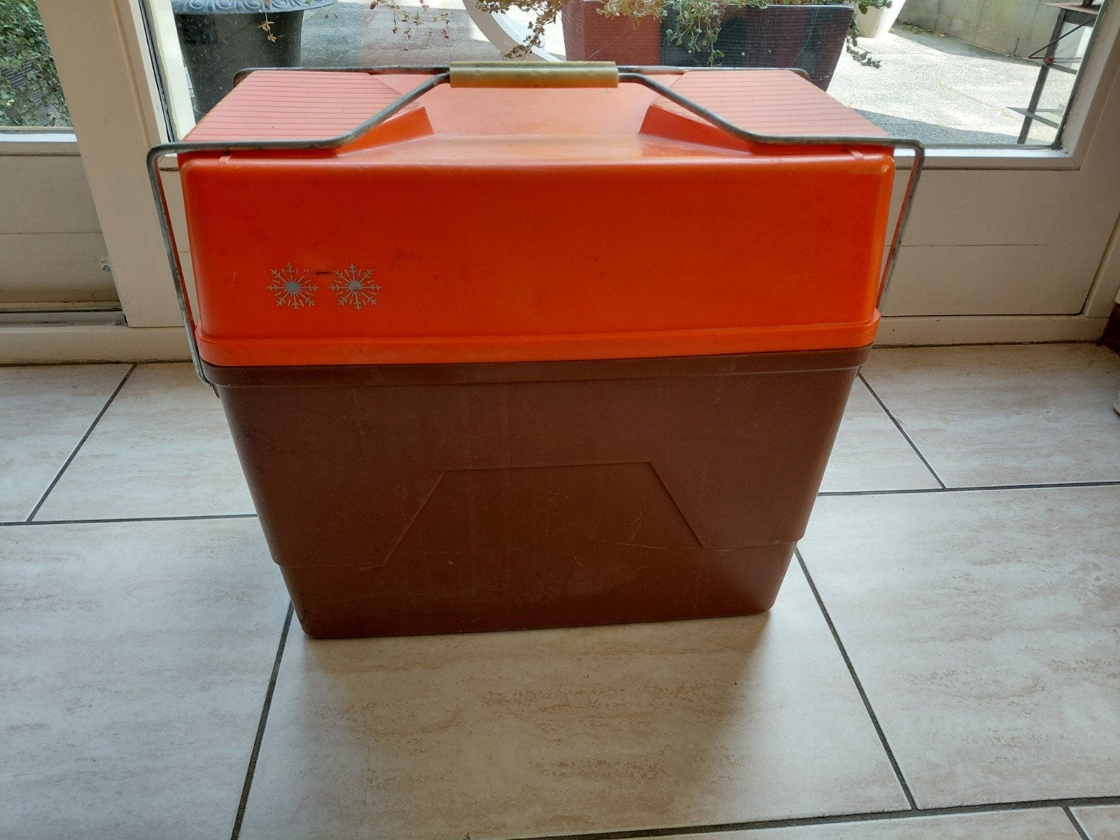 Vintage Koelbox Oranje/Bruin met Handvat, Ophalen, Gebruikt, Koelbox, Koelelement