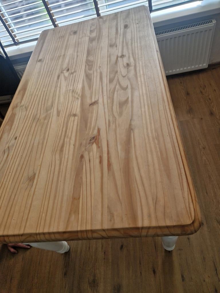 Grenen tafelblad met witte poten, Huis en Inrichting, Tafels | Eettafels, Ophalen, Gebruikt, 100 tot 150 cm, 50 tot 100 cm