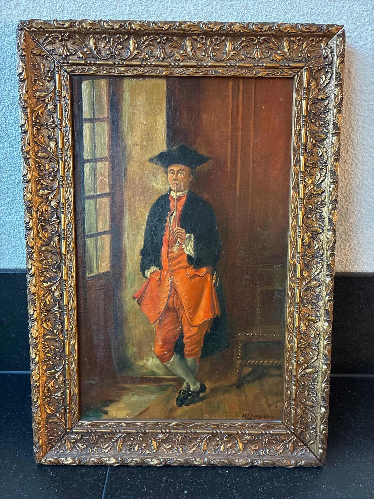olieverfschilderij op paneel 'De Roker' in baroklijst, Ophalen, Paneel, Portret of Personen, Bijzondere lijst