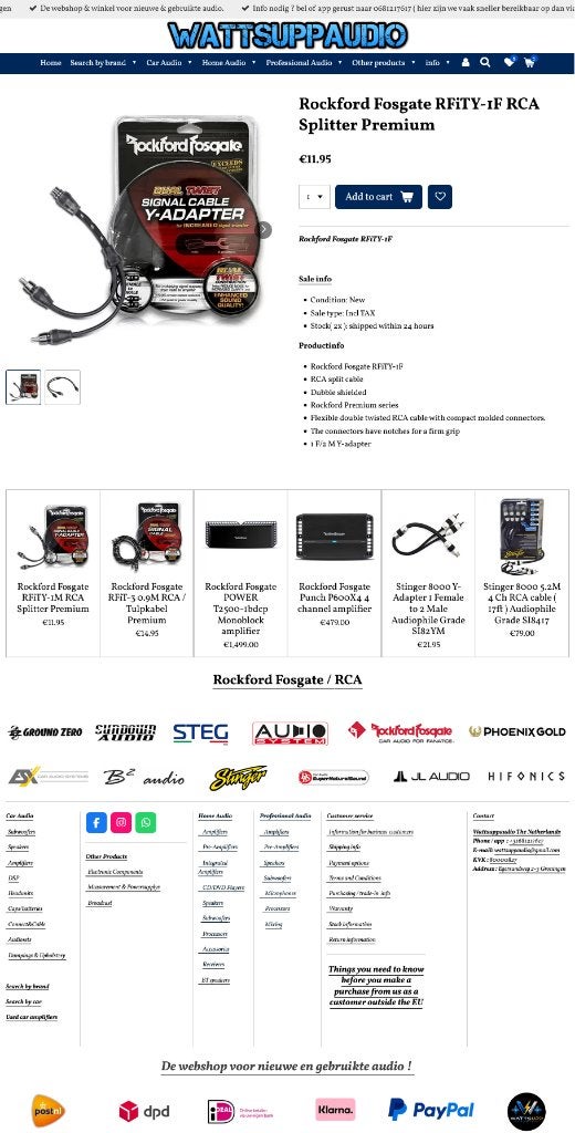 Rockford Fosgate RFiTY-1F RCA Splitter Premium, Nieuw, Am Breilingsweg 3, 76709 Kronau, Duitsland, Ophalen of Verzenden, Info@audio-design.de