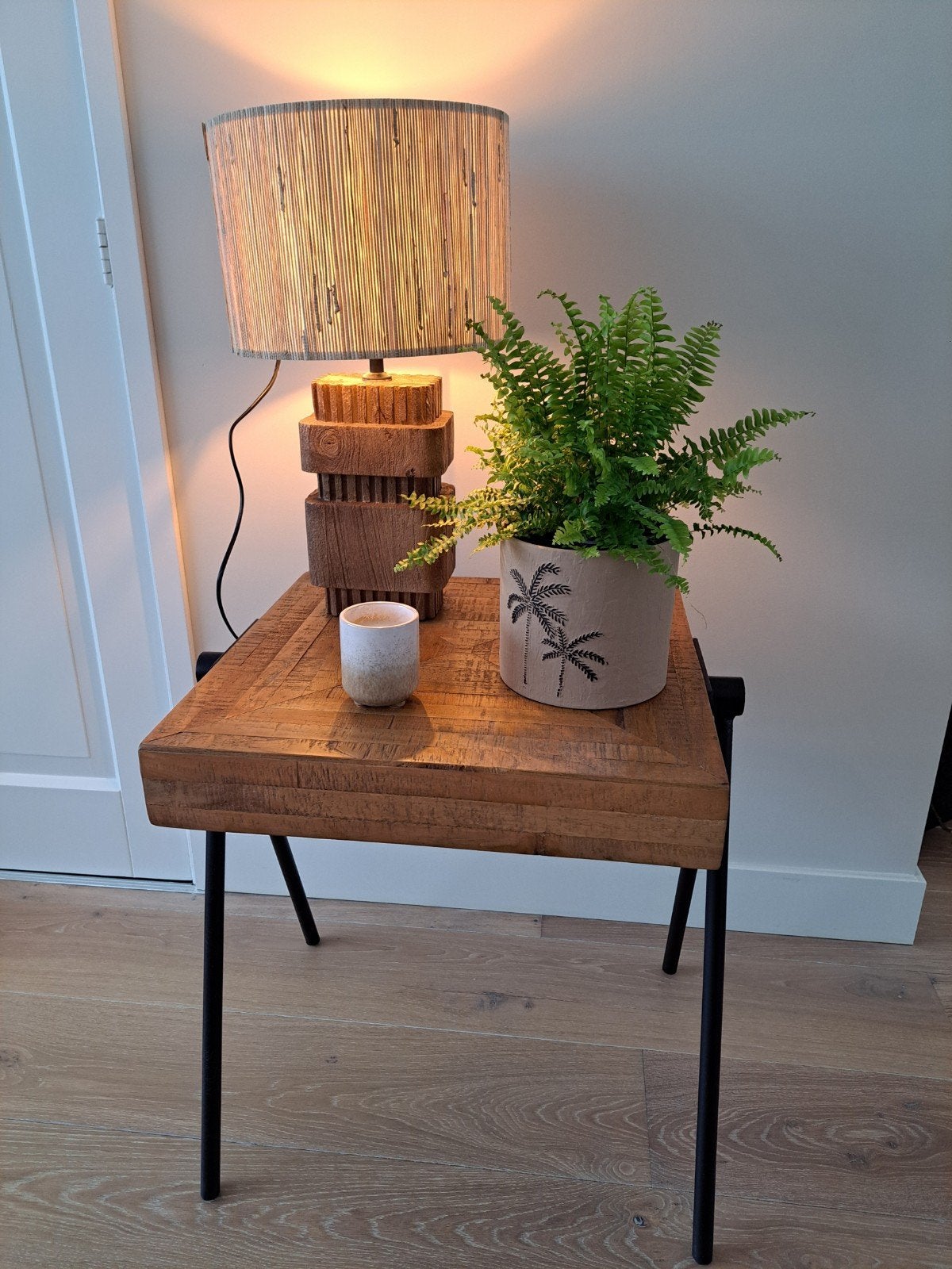 Mangohouten bijzettafel met inleg, 50x50x60cm, Ophalen, Minder dan 55 cm, Gebruikt, Vierkant