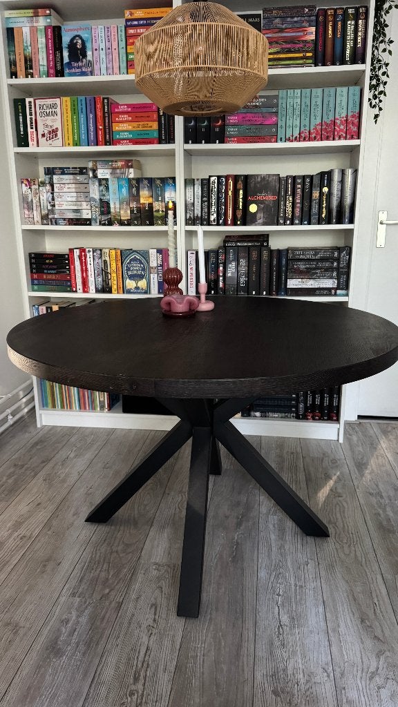 Ronde Bressano zwarte eettafel Kwantum, Huis en Inrichting, Gebruikt, 50 tot 100 cm, 100 tot 150 cm, Rond