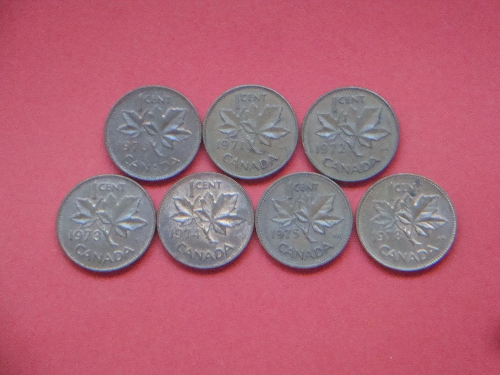 Kavel Canada setje munten 1 Cent 1970 t/m 1978., Verzenden, Noord-Amerika, Setje