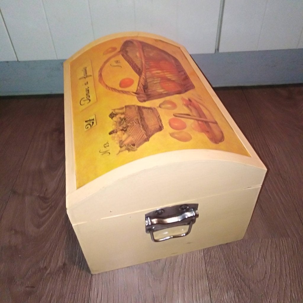 Leuke blanke kist met beschilderde deksel Panier a Fruits, Ophalen, Minder dan 50 cm, Gebruikt, Minder dan 50 cm
