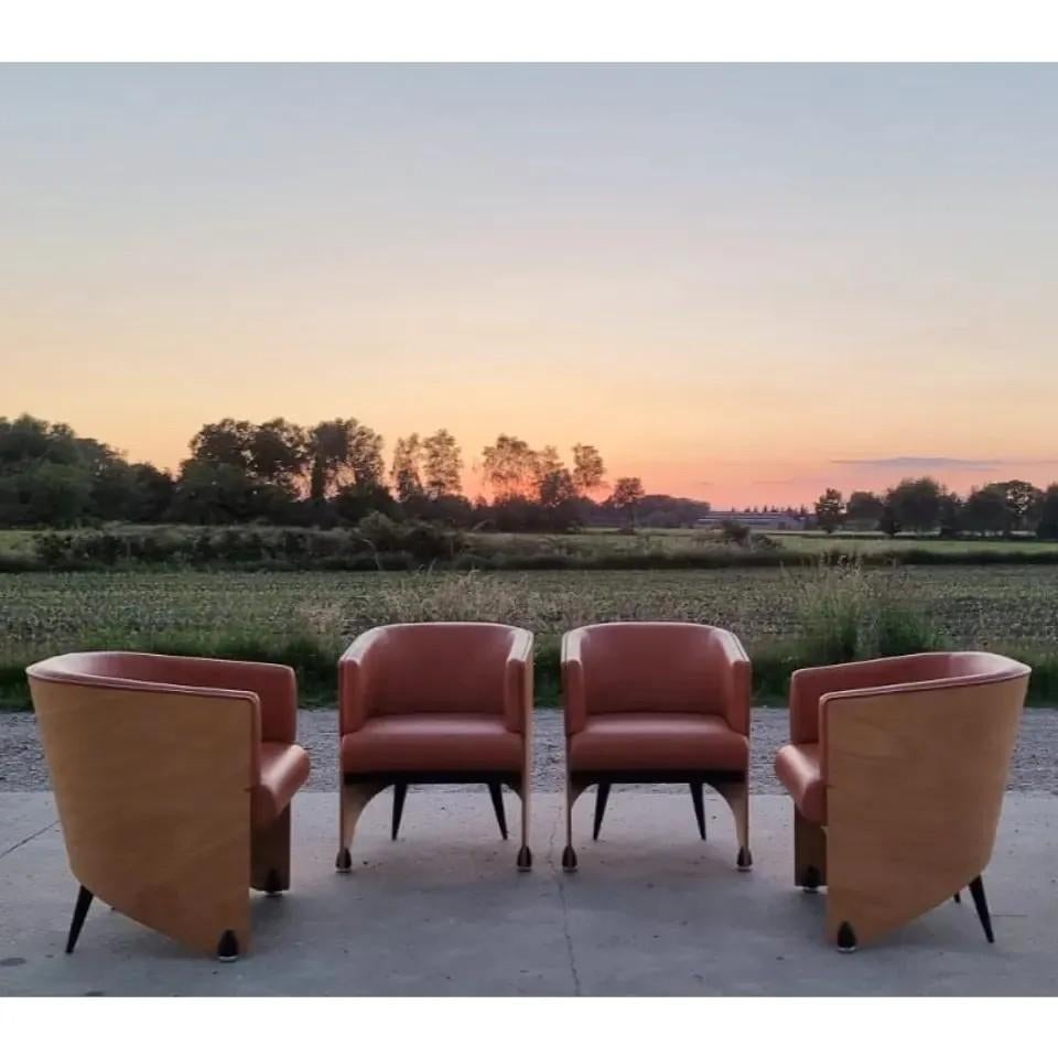 Set 4 Lande Pencil stoelen /fauteuil, Huis en Inrichting, Stoelen, Ophalen, Bruin, Leer, Vier