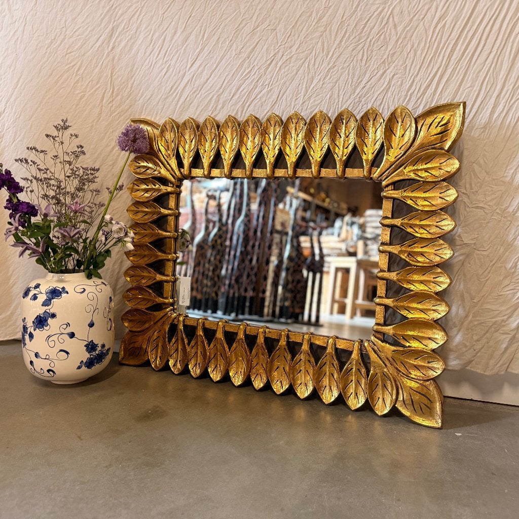 spiegel goud met houten lijst - 100 x 80 cm - Gratis bezorgd, TTM Wonen, Meubels – (Perzische) Tapijten en Woonaccessoires, Nieuw