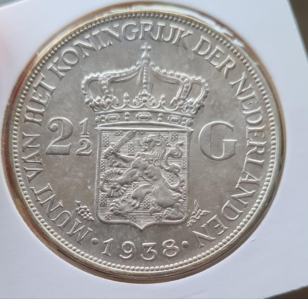 Mooie 2 1/2 gulden 1938, Zilver, Ophalen of Verzenden, Koningin Wilhelmina, Losse munt