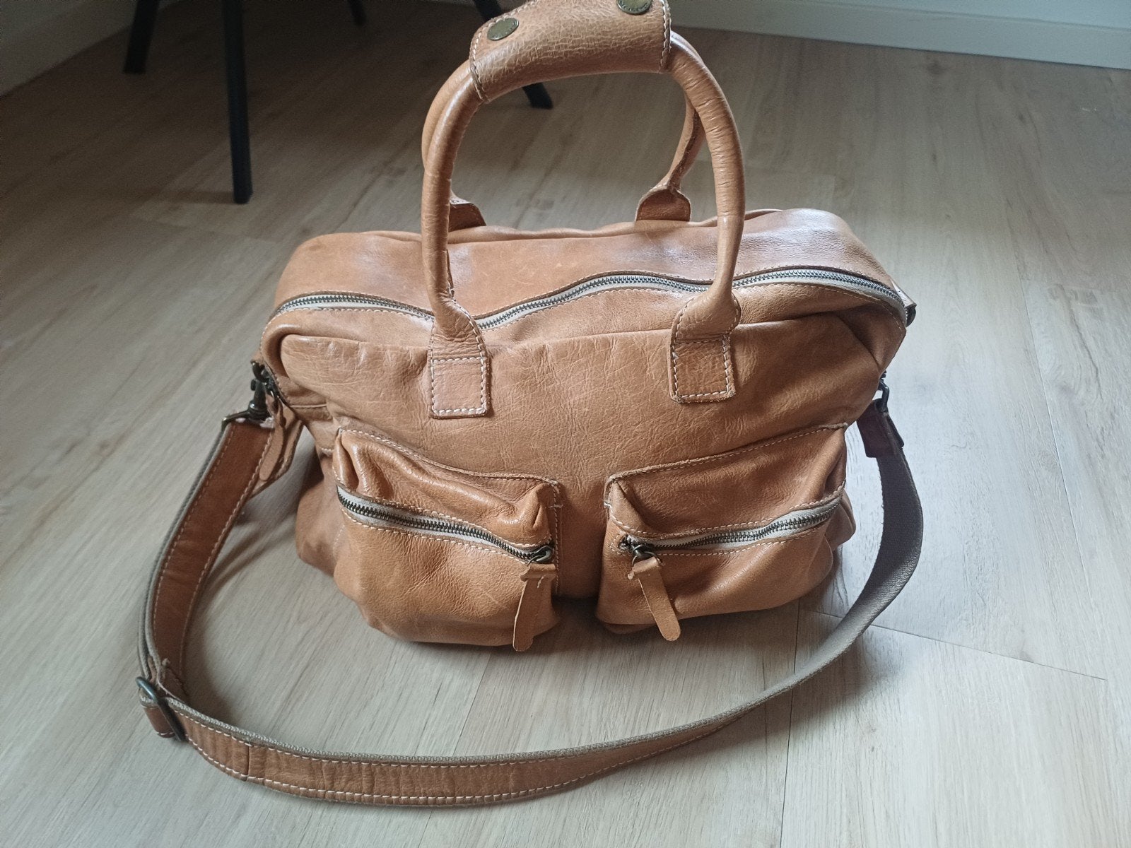 Cowboysbag leren handtas/schoudertas - Cognac, Ophalen of Verzenden, Gebruikt, Bruin, Handtas