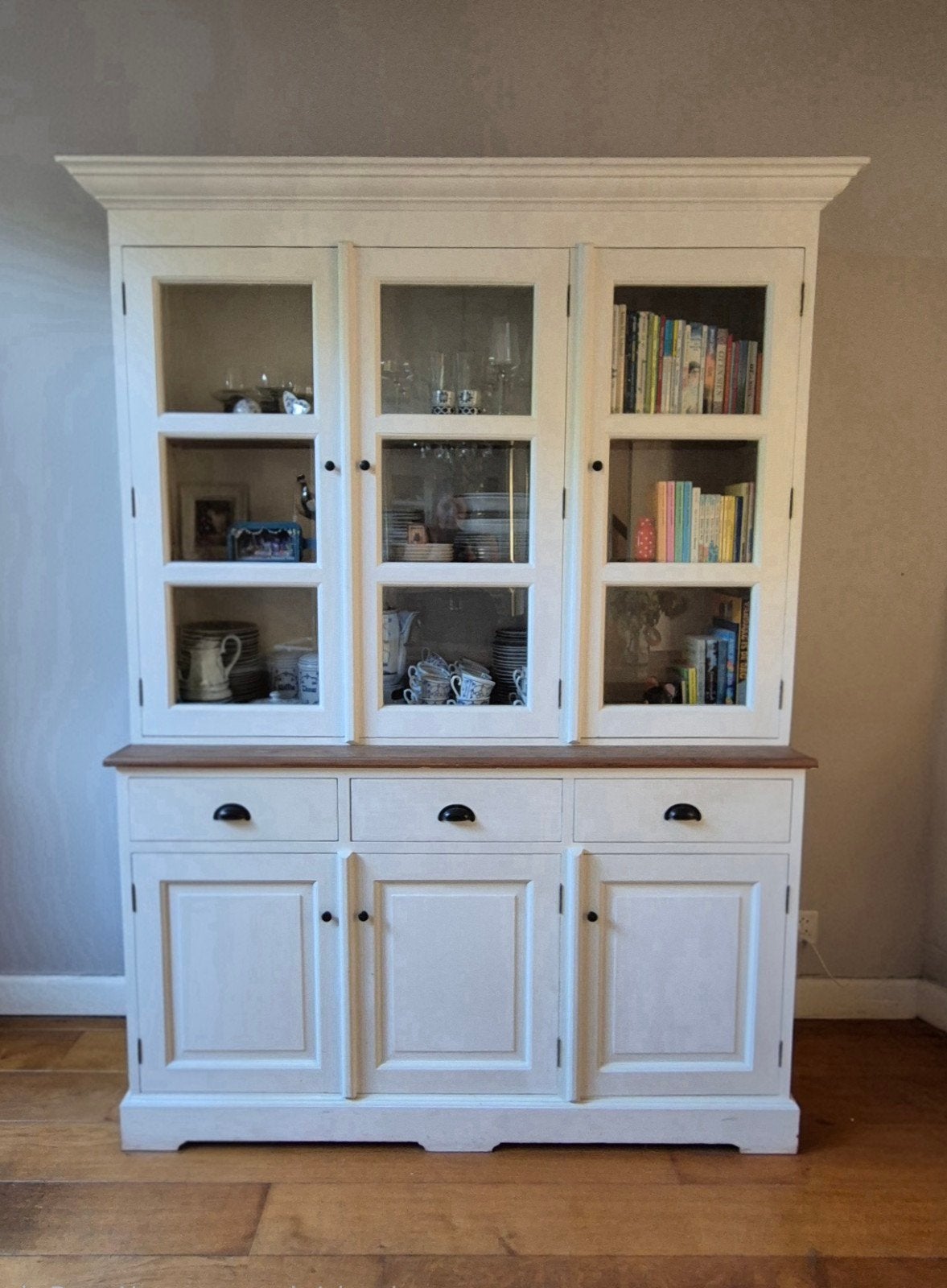 Prachtige buffetkast met vitrine en lades - 210x150x52 cm, Ophalen, Gebruikt, 200 cm of meer, 150 tot 200 cm