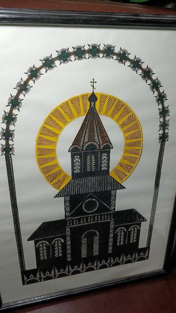 Polotsk kathedraal kunstwerk in lijst 40x55 cm, Ophalen of Verzenden, Gebruikt, Minder dan 50 cm, Overige typen