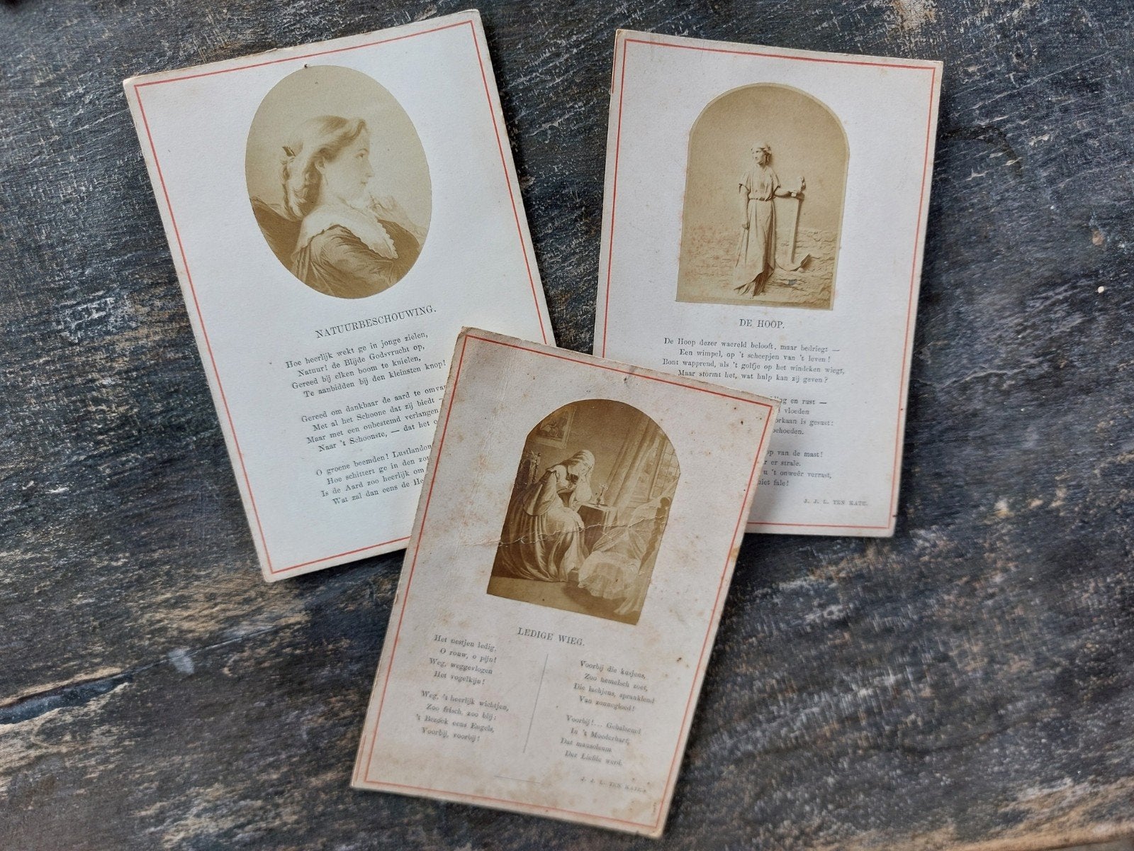 3 antieke foto's met gedichten van J.J.L. ten Kate, Gebruikt, Foto, Ophalen of Verzenden, Voor 1940