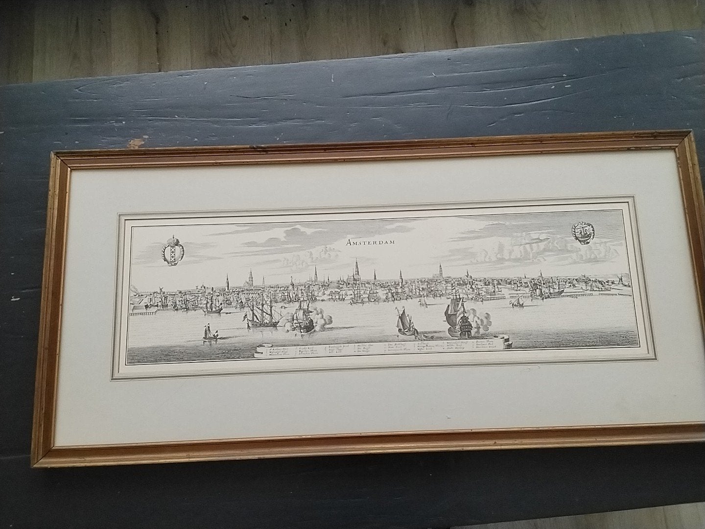 Antieke Gravure Amsterdam Stadsgezicht 17e/18e Eeuw, Antiek en Kunst, Ingelijst, Stadsgezicht, Ophalen of Verzenden, Gravure
