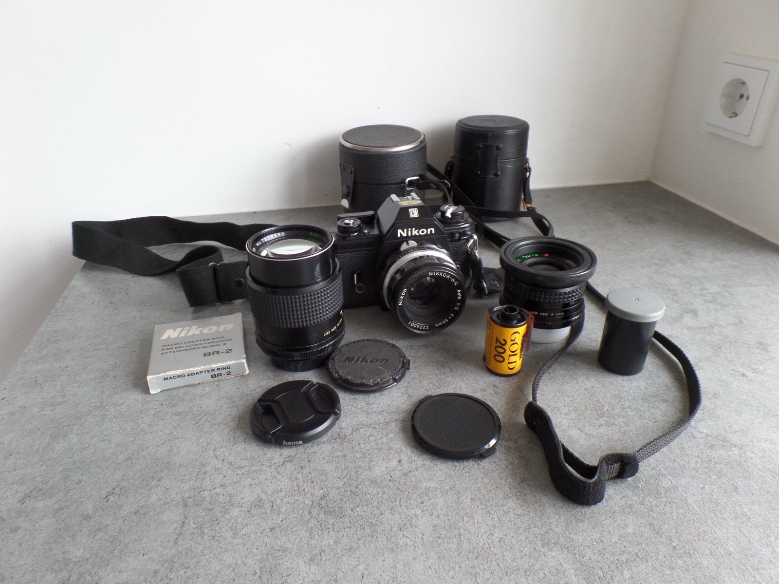 Nikon EM met 3 lenzen, werkend!, Ophalen of Verzenden, Gebruikt, Spiegelreflex, Nikon