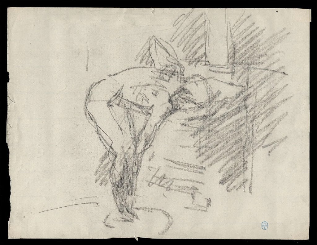 Lucien Vander Borcht – Gebogen figuur (ca. 1895), Antiek en Kunst, Kunst | Tekeningen en Foto's, Ophalen of Verzenden, Tekening
