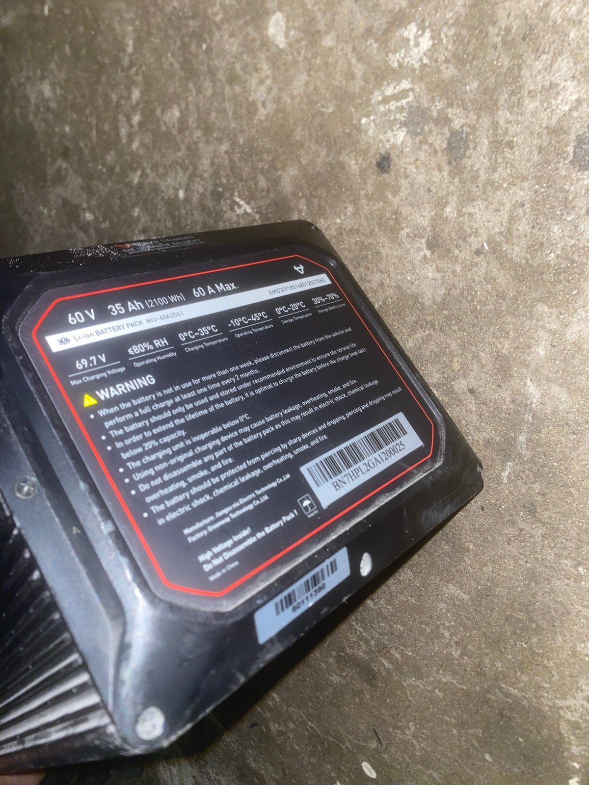 Niu N1S 60V 35Ah Accu voor Elektrische Scooter, Ophalen of Verzenden, Gebruikt, Overige typen, Overige merken