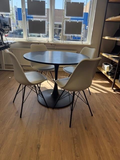 Complete eettafel set incl 4 stoelen, Ophalen, Gebruikt, 50 tot 100 cm, Rond