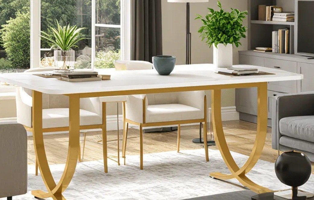 Moderne eettafel met stoelen, 100 tot 150 cm, Overige materialen, Zo goed als nieuw, Modern, Luxe
