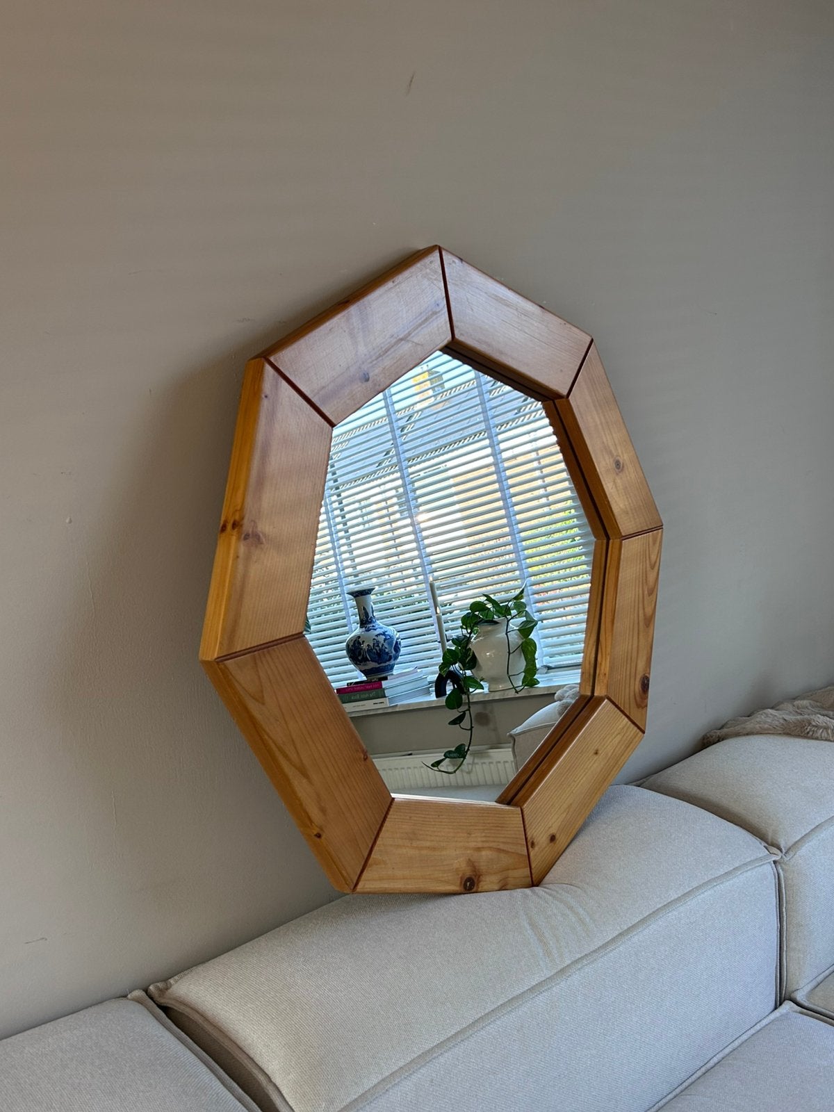 Waanzinnig mooie vintage houten spiegel Jaren 70 - 80, Ophalen, Gebruikt, Rond, Minder dan 100 cm