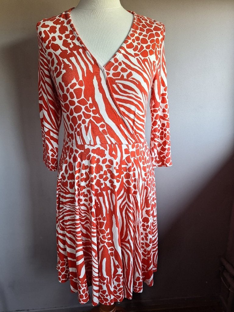 Leuke stretch jurk rood/wit print van Karen Millen, maat S, Karen Millen, Ophalen of Verzenden, Maat 36 (S), Gedragen