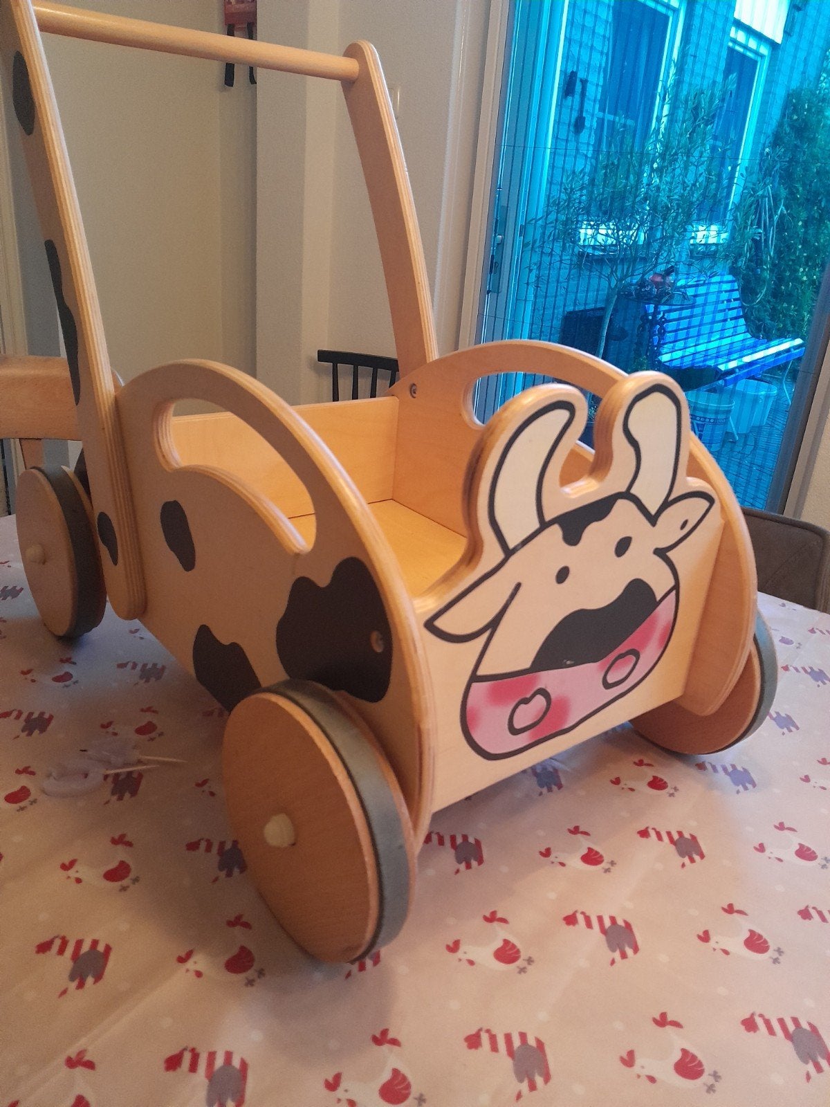 Houten loopwagen, koe print., Ophalen, Gebruikt