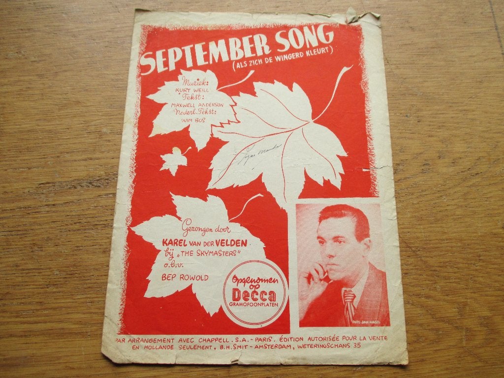 September Song bladmuziek - Kurt Weill - Vintage, Piano, Gebruikt, Klassiek, Ophalen of Verzenden