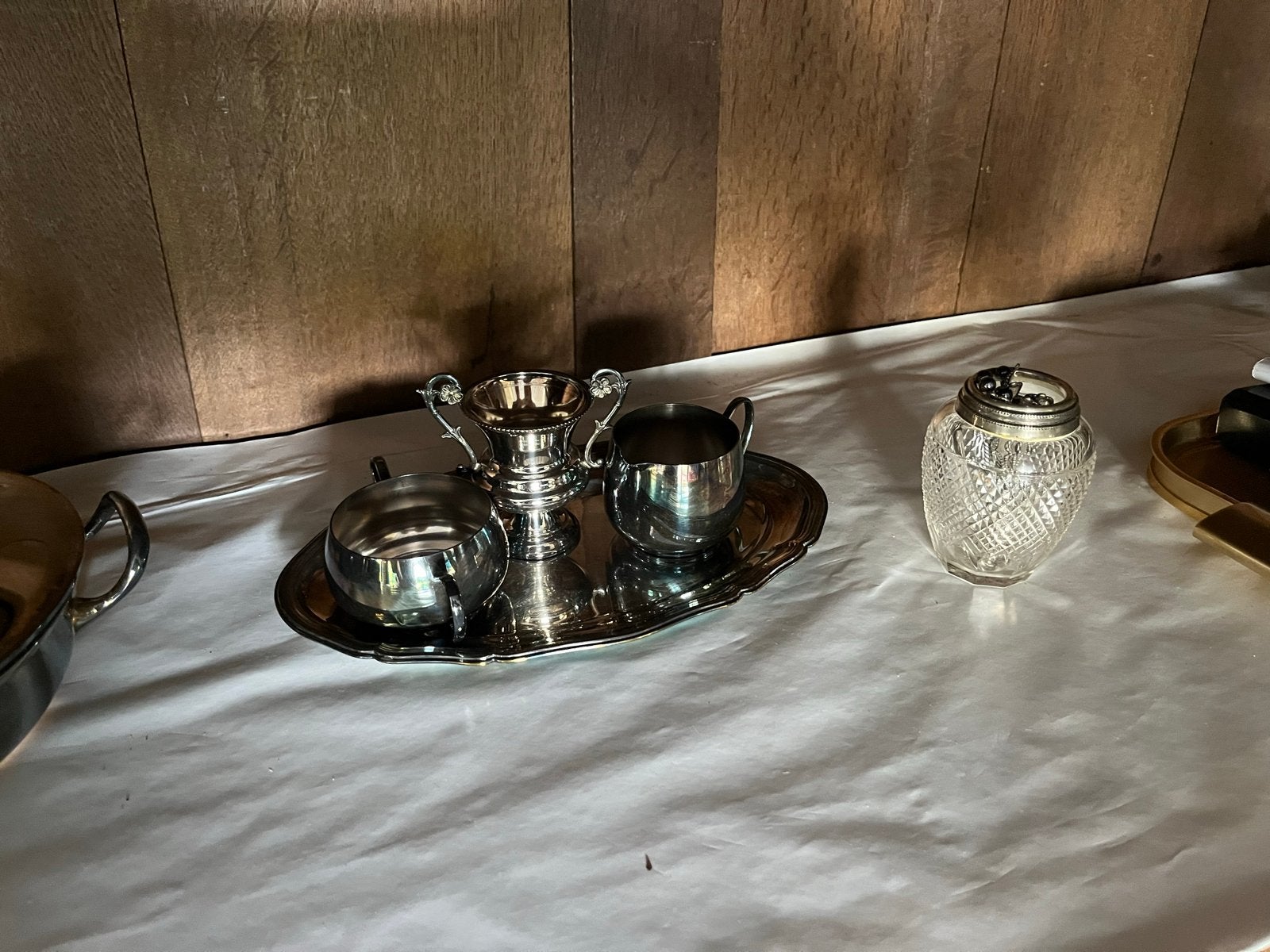 Zilverkleurige theeset met suikerpot en melkkan, Ophalen of Verzenden, Zilver