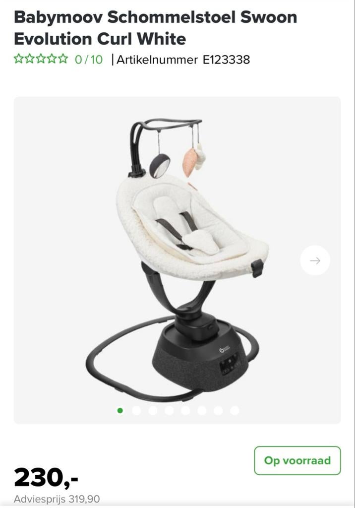 Babymoov Swoon Evolution Curl elektrische schommelstoel, Kinderen en Baby's, Wipstoeltjes, Ophalen of Verzenden, Zo goed als nieuw