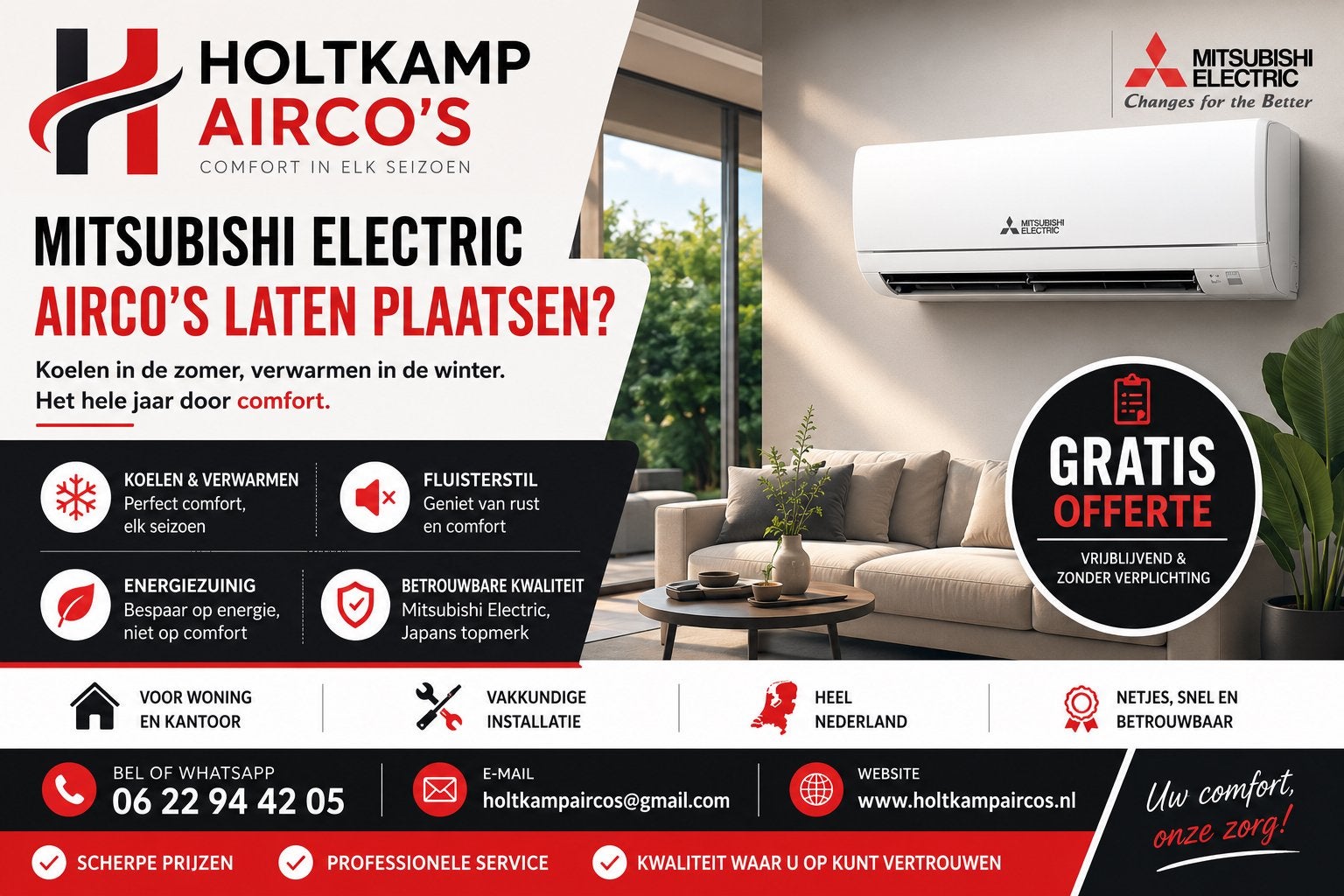 Mitsubishi Electric Airco laten plaatsen | Gratis offerte, Onderhoud