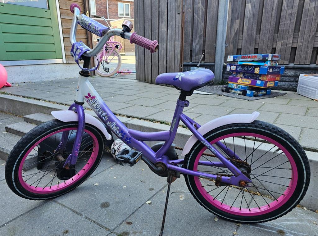 Kinderfiets paars/roze - Little Miss met werk, Ophalen, Gebruikt, Minder dan 16 inch