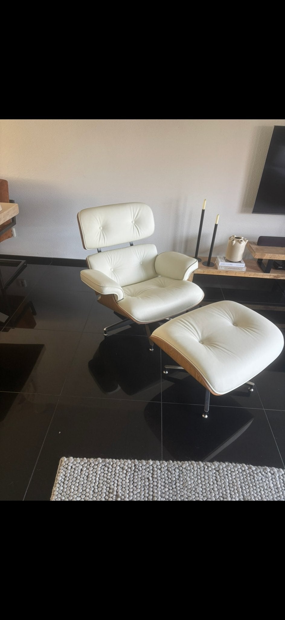Luxe Leren Fauteuil met Voetenbank - Wit, Ophalen of Verzenden, Zo goed als nieuw, 75 tot 100 cm, Hout
